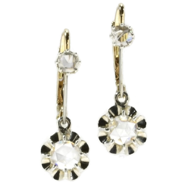 Estate rose cut diamond earrings in two colored 18K gold